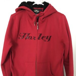 Harley hoodie with furry lined hood, sooo red!